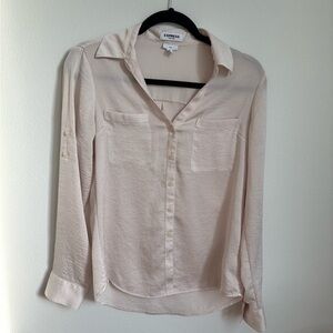 Express Women's Light Pink Button-Up Blouse - Option to fold and tie up sleeves